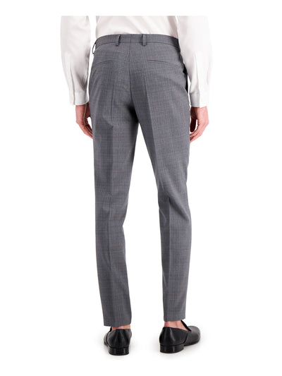 HUGO BOSS Mens Boss Red Label Gray Flat Front, Tapered, Multi-Check Slim Fit Stretch Suit Separate Pants 40R