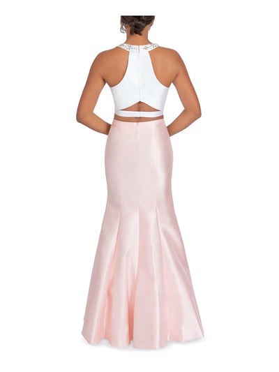 B DARLIN Womens Pink Sleeveless Halter Full-Length Prom Mermaid Dress Juniors 3\4