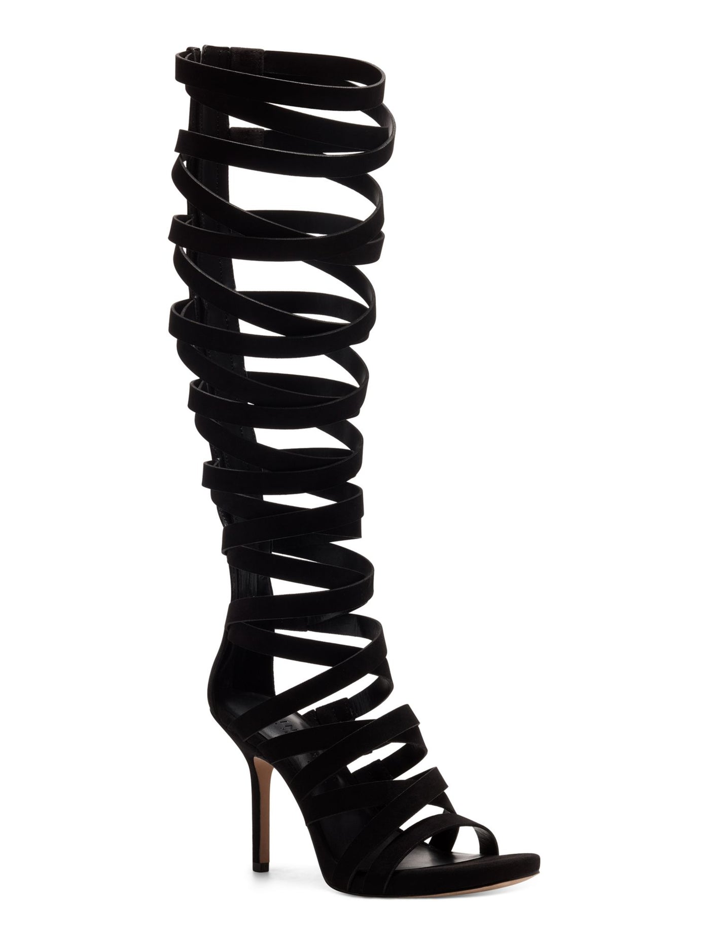 INC Womens Black Allover Crisscross Strapping Padded Lennox Round Toe Stiletto Zip-Up Dress Heeled Gladiator Sandal 6 M