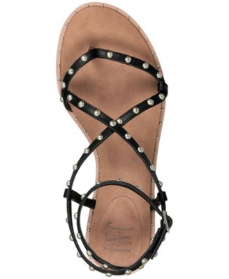 INC Womens Black Strappy Studded Adjustable Strap Darian Round Toe Block Heel Buckle Thong Sandals Shoes 8.5 M