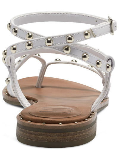 INC Womens White Strappy Adjustable Strap Studded Darian Round Toe Block Heel Buckle Thong Sandals Shoes 6 M