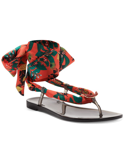 INC Womens Red Scarf Tie Brooch Slip Resistant Embellished Malana Round Toe Lace-Up Thong Sandals 7 M