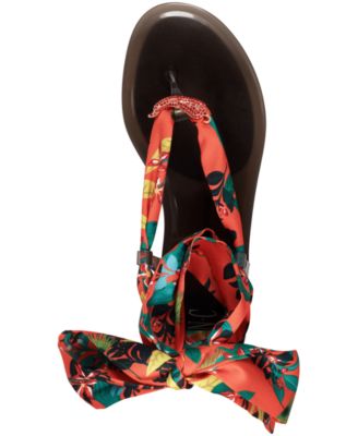 INC Womens Red Scarf Tie Brooch Slip Resistant Embellished Malana Round Toe Lace-Up Thong Sandals 7 M