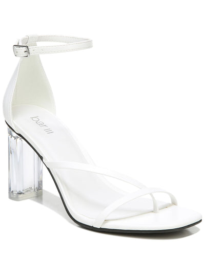 BAR III Womens White Transparent Heel Cushioned Asymmetrical Adjustable Strap Ankle Strap Blakke Round Toe Block Heel Buckle Dress Heeled Thong Sandals 10.5 M