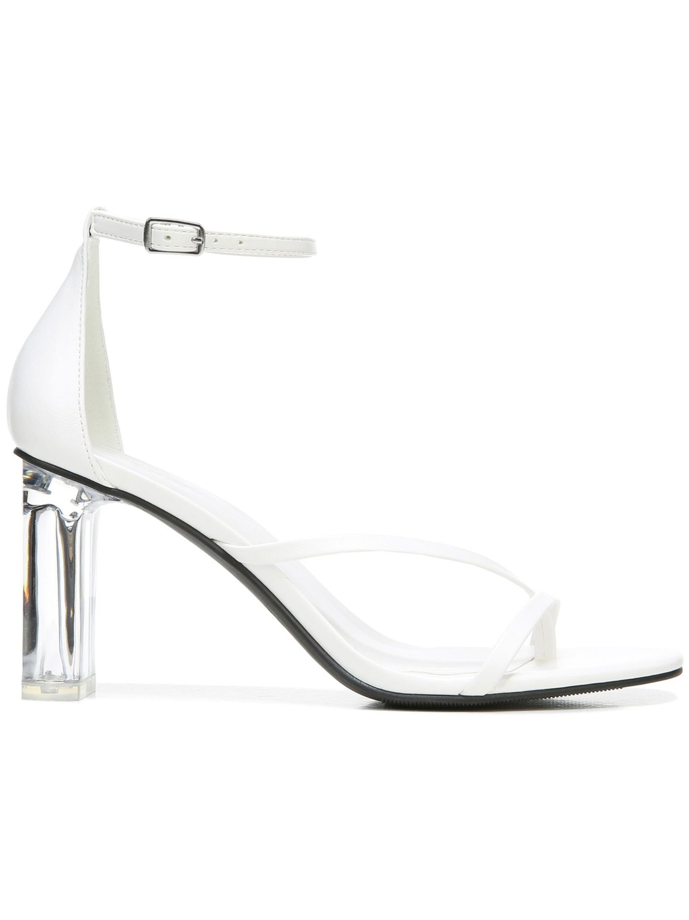 BAR III Womens White Transparent Heel Cushioned Asymmetrical Adjustable Strap Ankle Strap Blakke Round Toe Block Heel Buckle Dress Heeled Thong Sandals 9.5 M