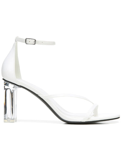 BAR III Womens White Transparent Heel Cushioned Asymmetrical Adjustable Strap Ankle Strap Blakke Round Toe Block Heel Buckle Dress Heeled Thong Sandals 7.5 M