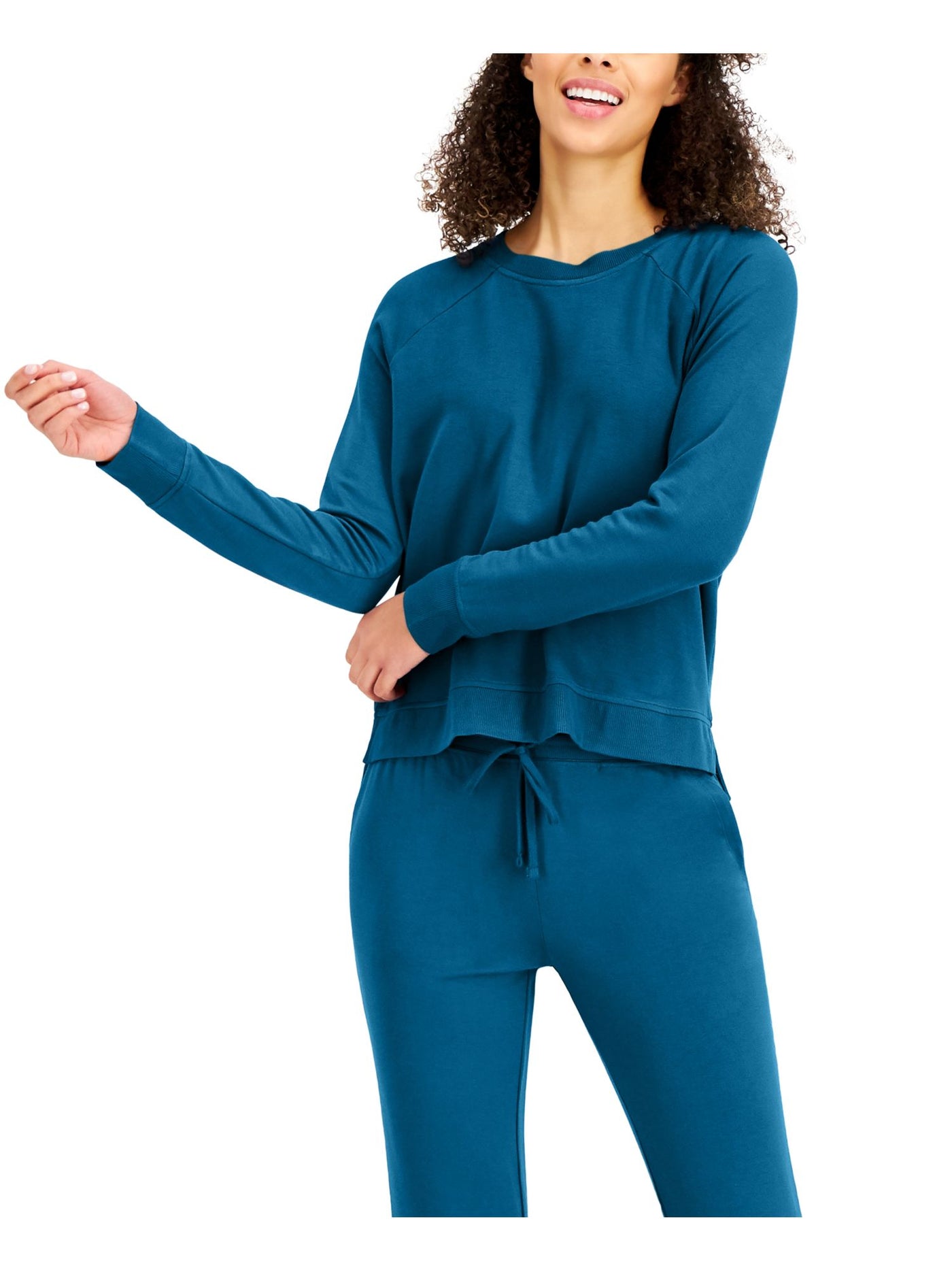 ALFANI Intimates Teal Pull-Over Crew Neck Vents At Hem Rib-Knit Trim Sleep Shirt Pajama Top M