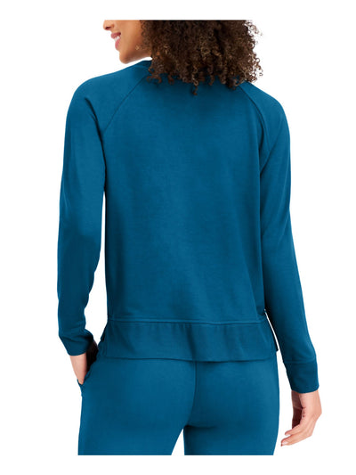 ALFANI Intimates Teal Pull-Over Crew Neck Vents At Hem Rib-Knit Trim Sleep Shirt Pajama Top M