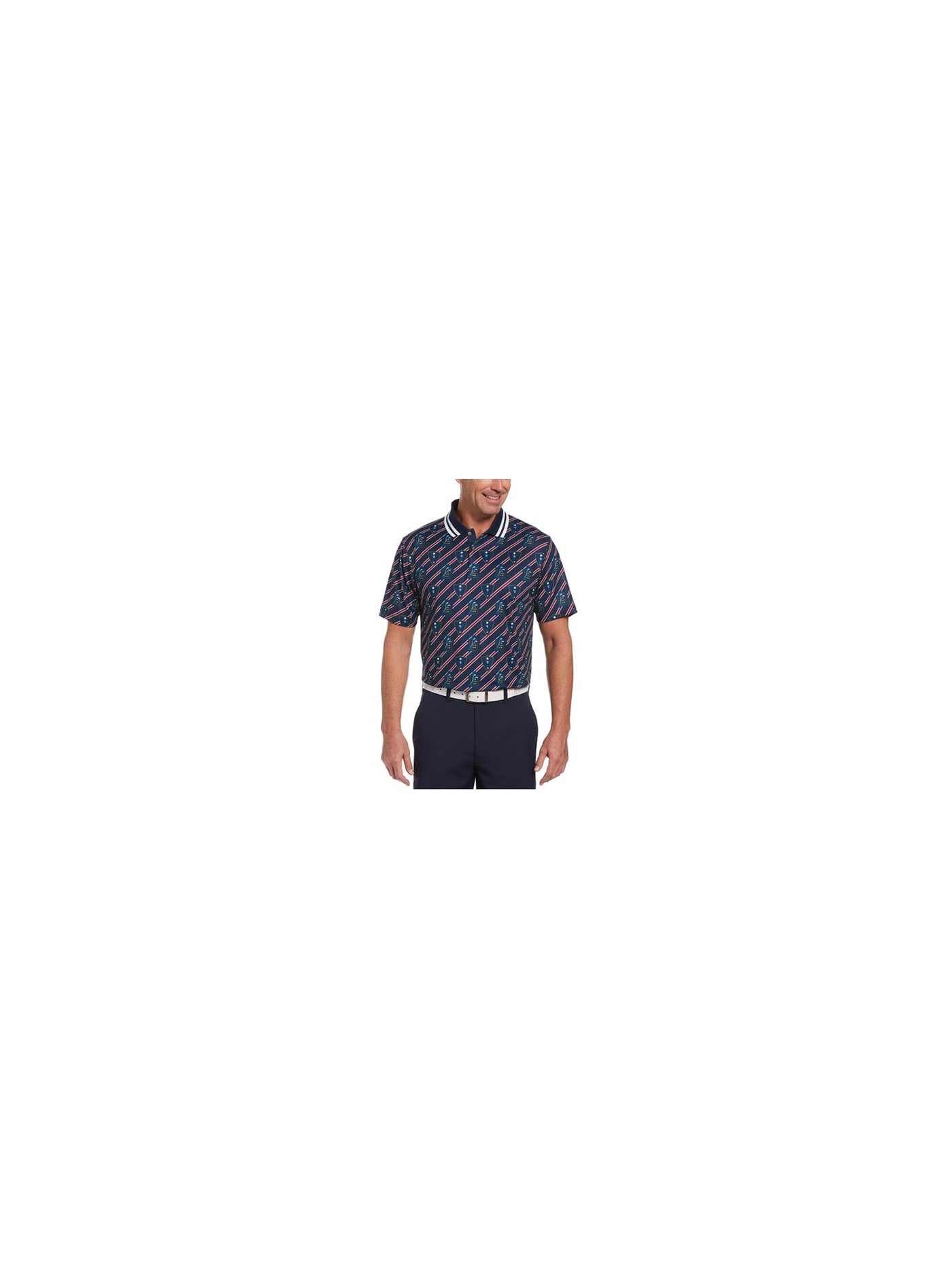 HYBRID APPAREL Mens Navy Lightweight, Printed Moisture Wicking Polo XL