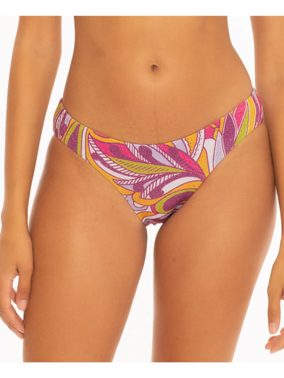 BECCA Women's Purple Printed Stretch Shirred Back LIned Moderate Coverage Hipster Swimsuit Bottom L