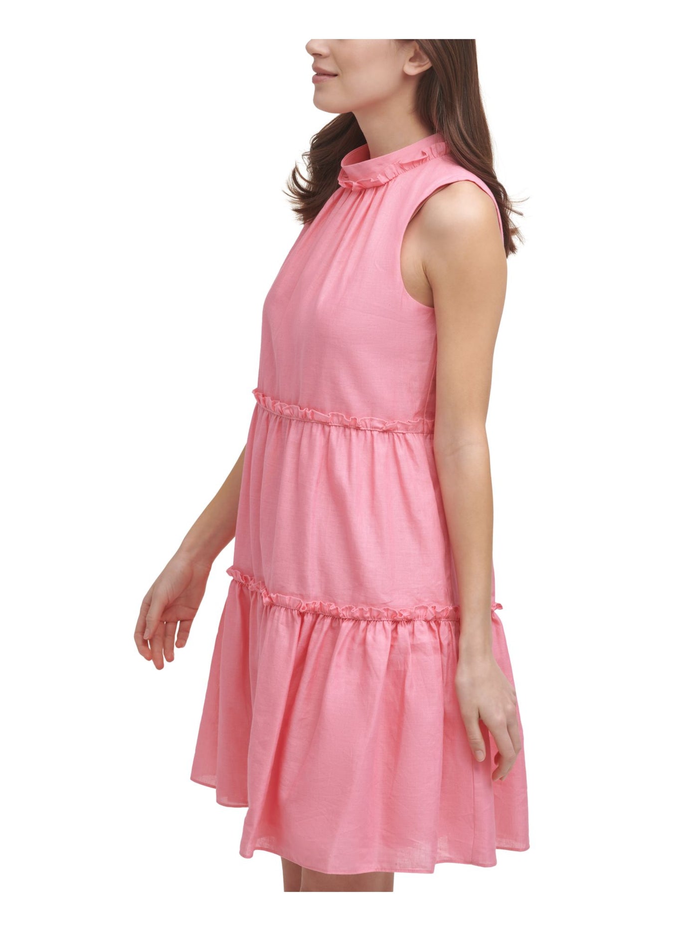 VINCE CAMUTO Womens Pink Sleeveless Mock Neck Above The Knee Cocktail Ruffled Dress 12