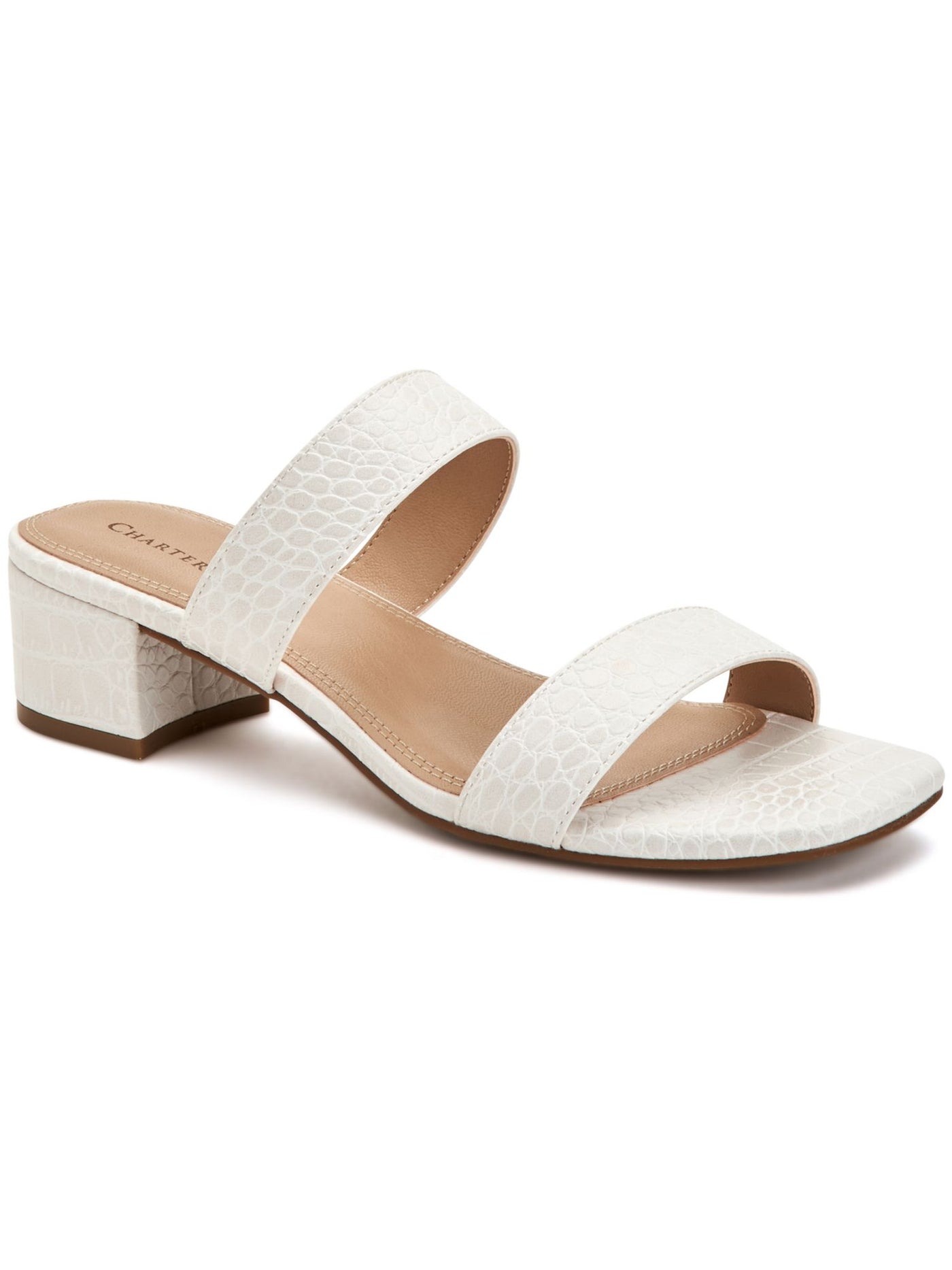 CHARTER CLUB Womens White Croco Print Vernaa Square Toe Block Heel Slip On Dress Sandals 11 M