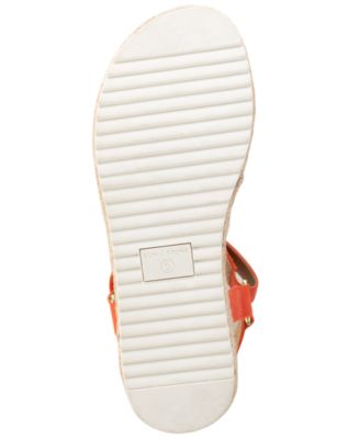 SUN STONE Womens Orange Metallic Accent Ankle Strap Braided Rylaan Round Toe Wedge Sandals Shoes