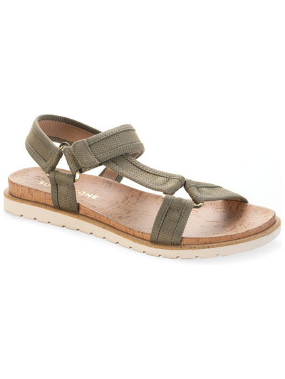 SUN STONE Womens Green Metallic Hardware Lug Sole Strappy Zoeyy Round Toe Wedge Sandals Shoes 9.5 M
