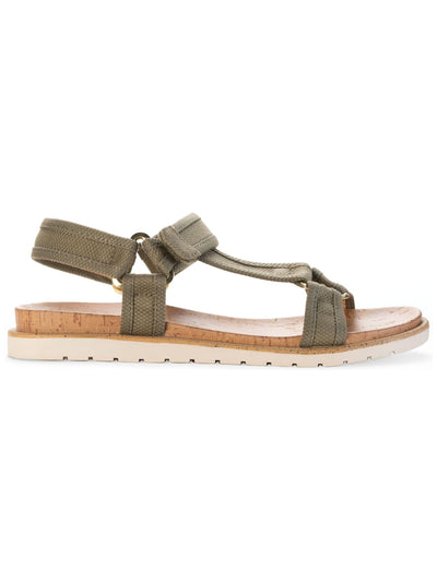 SUN STONE Womens Green Metallic Hardware Lug Sole Strappy Zoeyy Round Toe Wedge Sandals Shoes 9.5 M