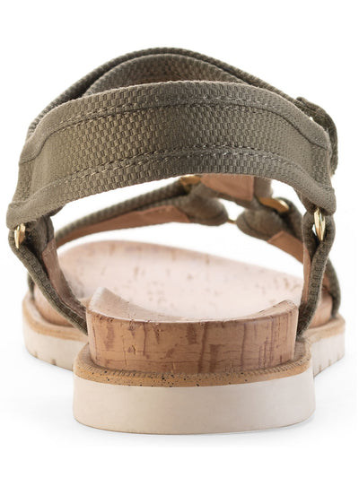 SUN STONE Womens Green Metallic Hardware Lug Sole Strappy Zoeyy Round Toe Wedge Sandals Shoes 9.5 M