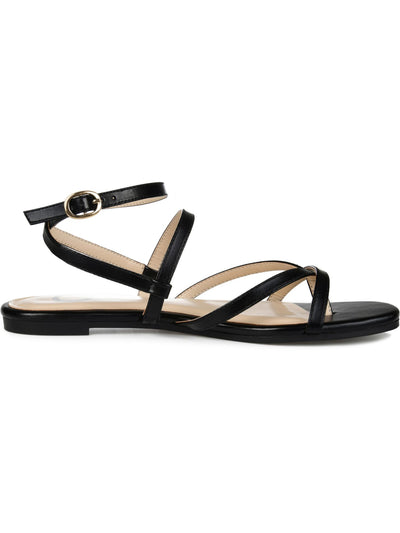 JOURNEE COLLECTION Womens Black Padded Strappy Adjustable Ankle Strap Serissa Open Toe Buckle Thong Sandals Shoes 9.5