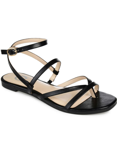 JOURNEE COLLECTION Womens Black Padded Strappy Adjustable Ankle Strap Serissa Open Toe Buckle Thong Sandals Shoes 9.5