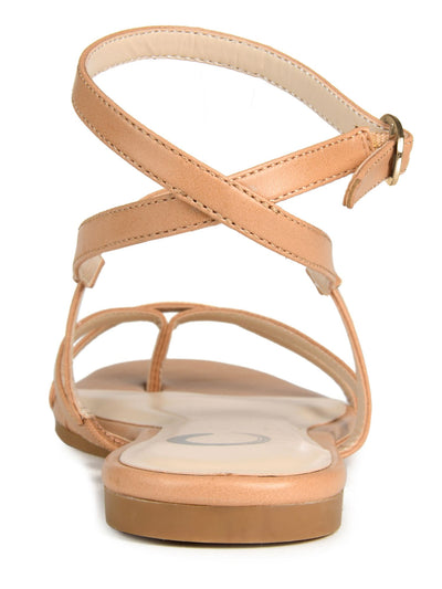 JOURNEE COLLECTION Womens Beige Crisscross Straps Ankle Strap Serissa Round Toe Buckle Thong Sandals Shoes 6