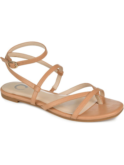 JOURNEE COLLECTION Womens Beige Crisscross Straps Ankle Strap Serissa Round Toe Buckle Thong Sandals Shoes 6
