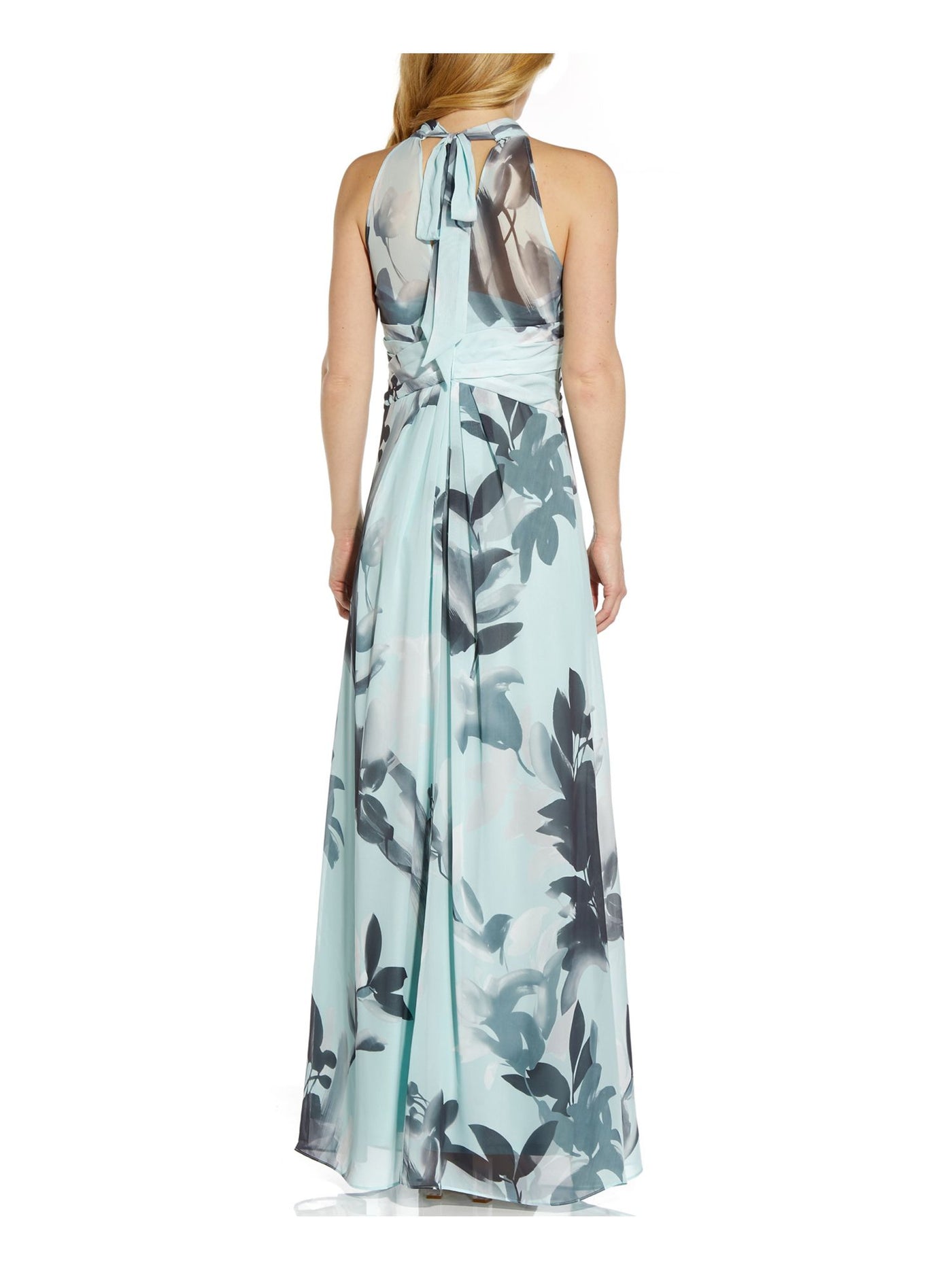 ADRIANNA PAPELL Womens Aqua Sleeveless Halter Formal Gown Dress 14