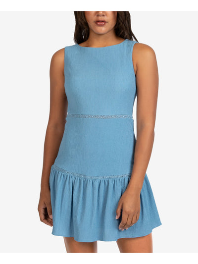 B DARLIN Womens Blue Sleeveless Round Neck Mini Fit + Flare Dress 0