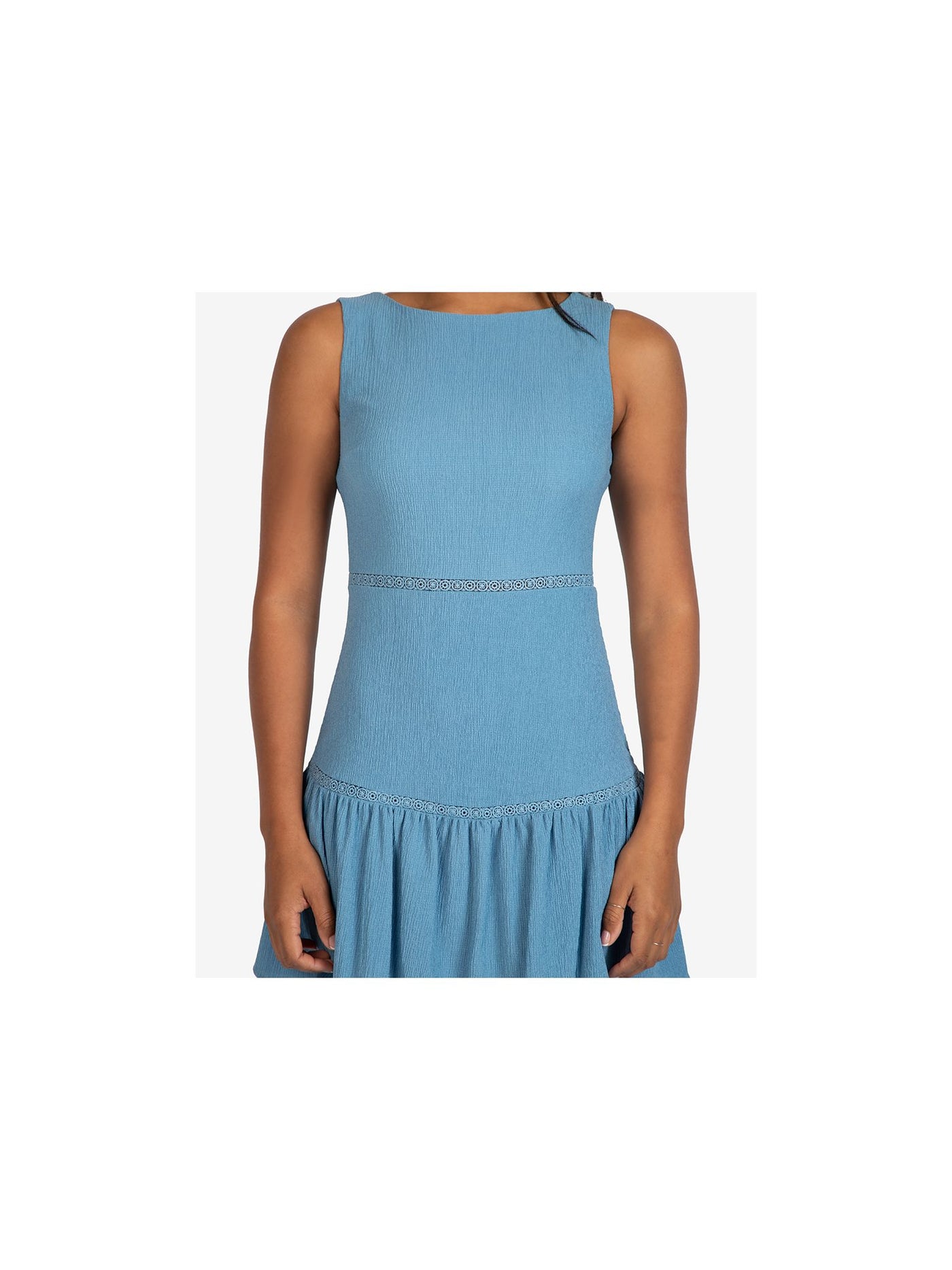 B DARLIN Womens Blue Sleeveless Round Neck Mini Fit + Flare Dress 13\14