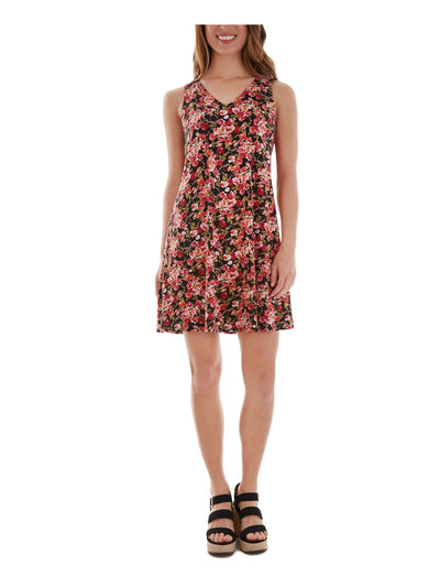 BCX DRESS Womens Sleeveless Lace Up Back V Neck Mini Shift Dress
