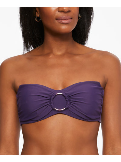 BAR III Women's Purple Stretch Ring Lined Tie Convertible Adjustable Bandeau Swimsuit Top S