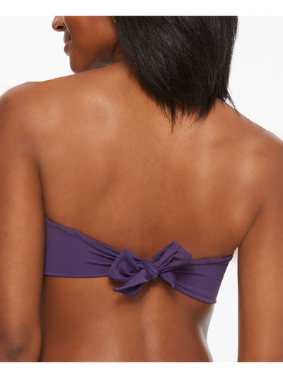 BAR III Women's Purple Stretch Ring Lined Tie Convertible Adjustable Bandeau Swimsuit Top S