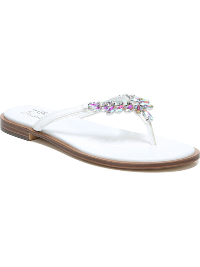 NATURALIZER Womens White Rhinestone Embellished Comfort Non-Slip Fallyn Open Toe Slip On Thong Sandals Shoes 5 M