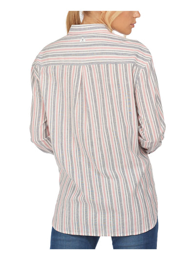 BARBOUR Womens White Striped Point Collar Button Up Top 6