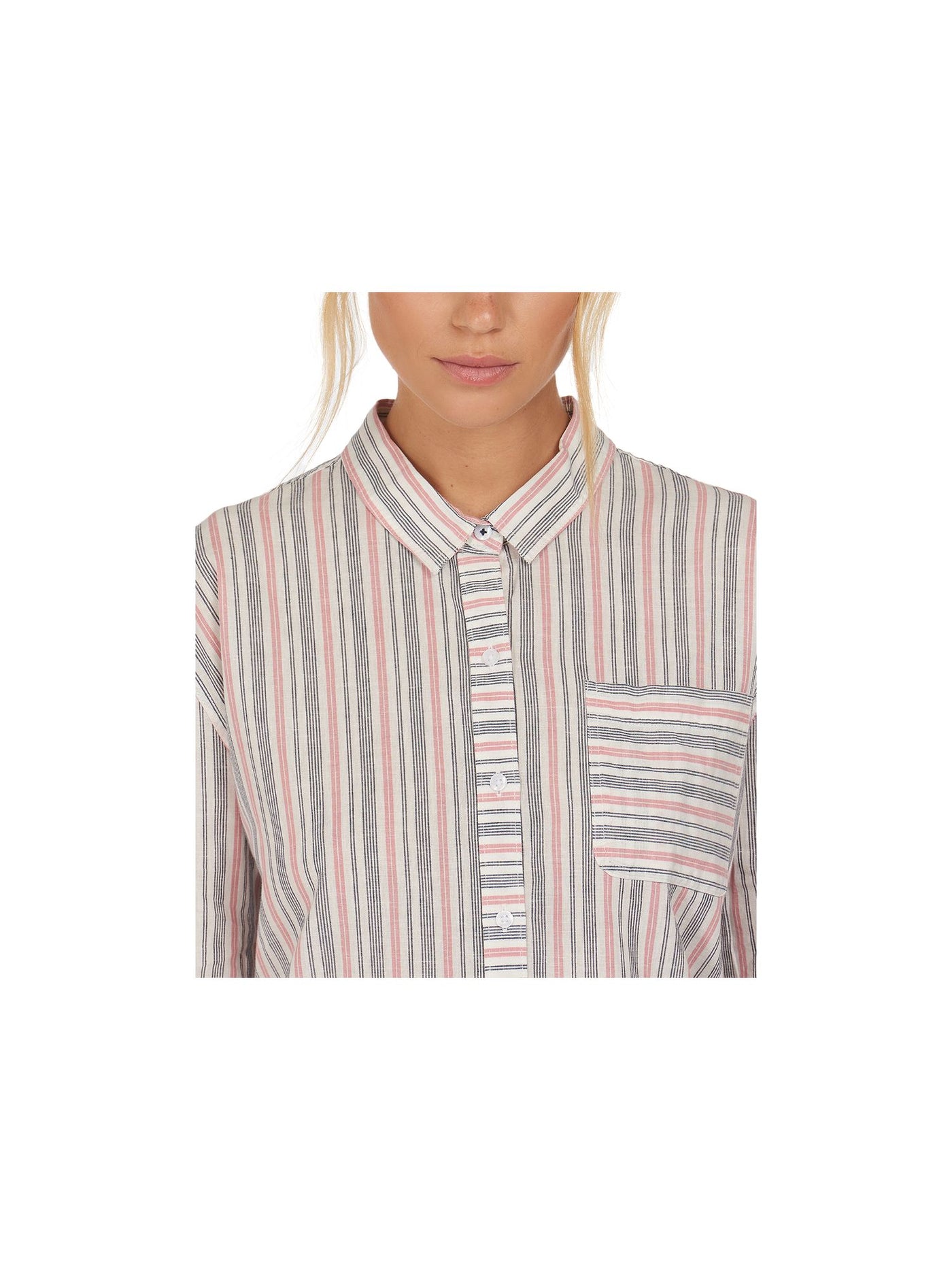 BARBOUR Womens White Pocketed Striped Cuffed Sleeve Point Collar Button Up Top 4