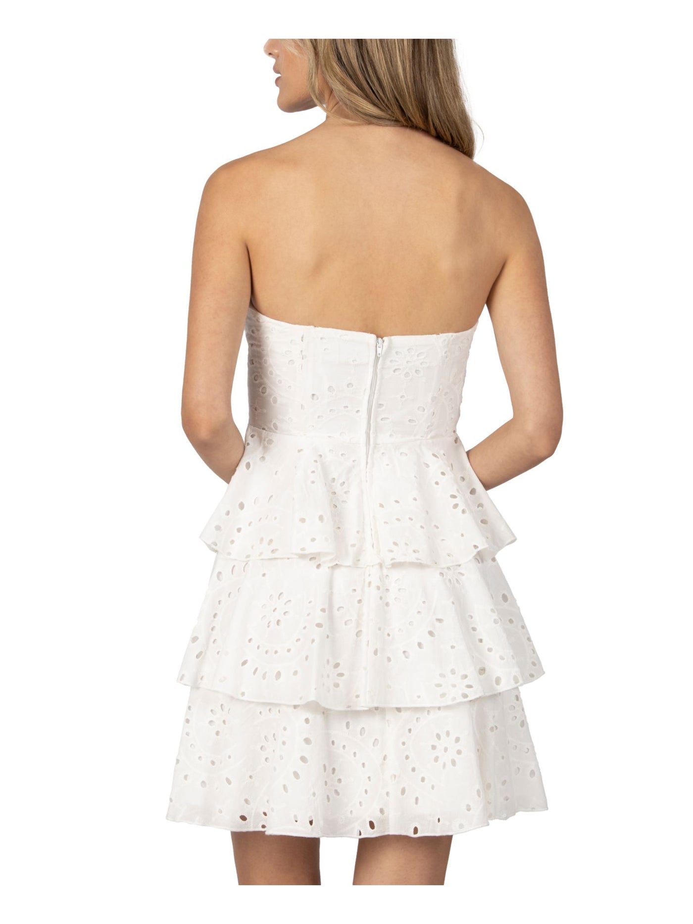 SPEECHLESS Womens Eyelet Ruffled Zippered Sleeveless Strapless Short Party Fit + Flare Dress