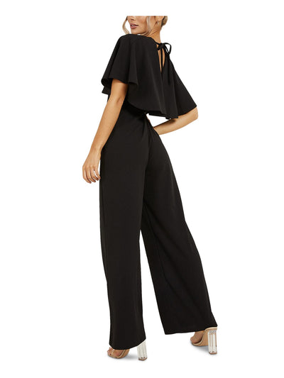 QUIZ Womens Black Stretch Gathered High-waisted Dolman Sleeve V Neck Evening Wide Leg Jumpsuit 4