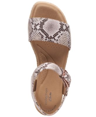 COLLECTION BY CLARKS Womens Beige Snake Print Espadrille Lightweight Adjustable Strap Cushioned Lana Shore Round Toe Platform Buckle Slingback Sandal M