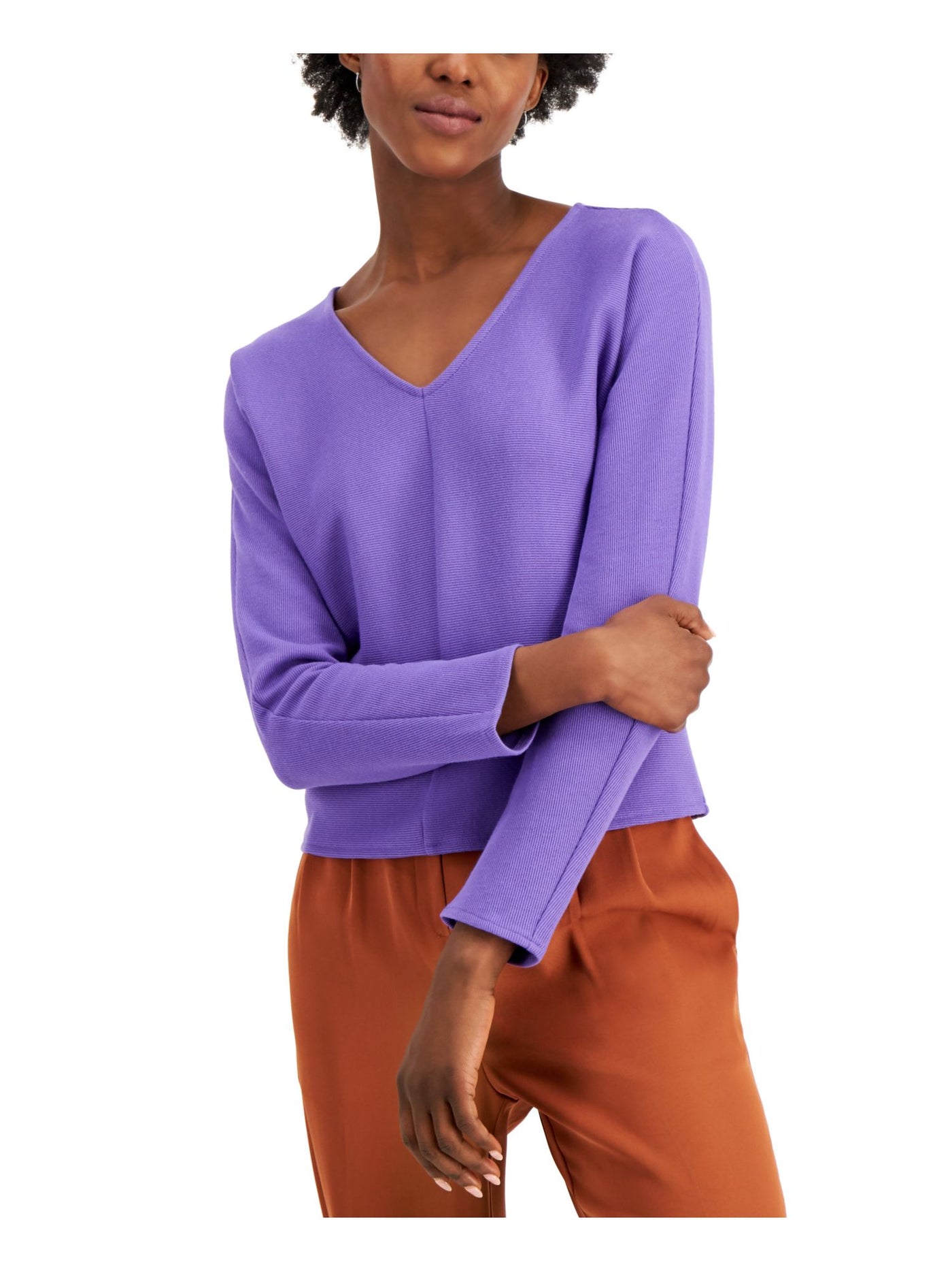 ALFANI Womens Long Sleeve V Neck Seam Front Sweater