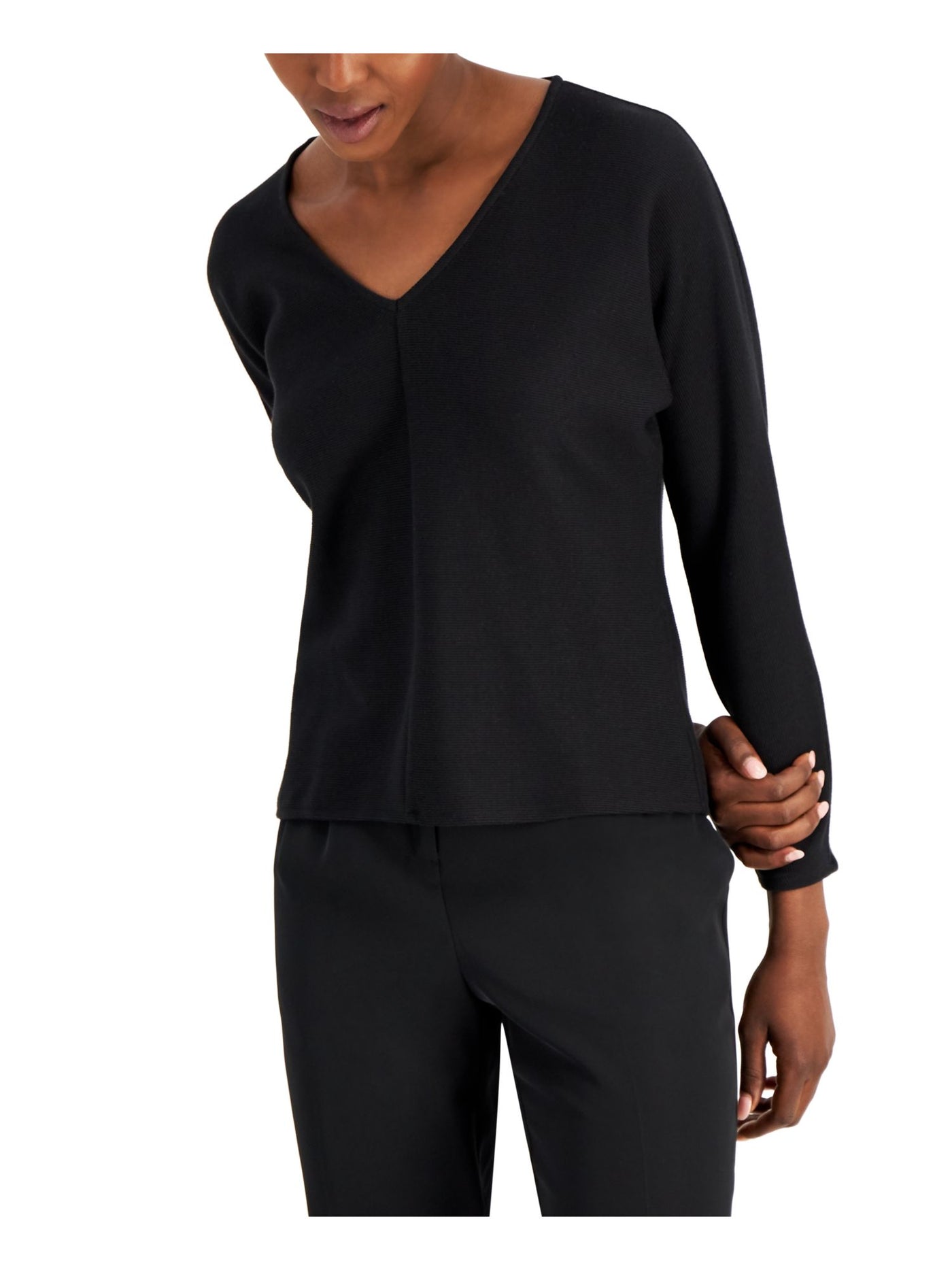 ALFANI Womens Black Long Sleeve V Neck Sweater M