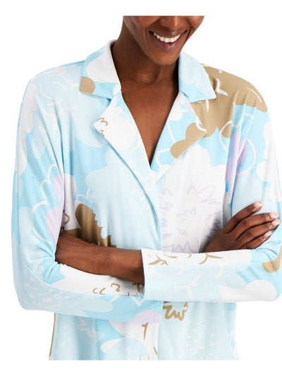 ALFANI Womens 3/4 Sleeve Notched Lapel Collar V Neck Blouse
