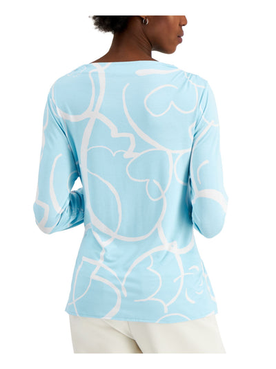 ALFANI Womens Light Blue Tie Front Long Sleeve Boat Neck Top M