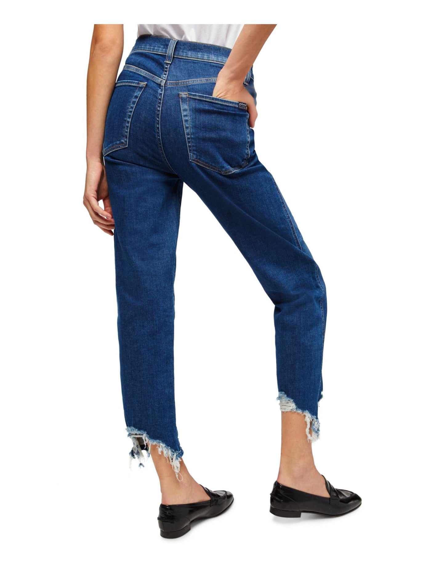 7 FOR ALL MANKIND Womens Zippered Pocketed Frayed Cropped Straight High Waist Jeans