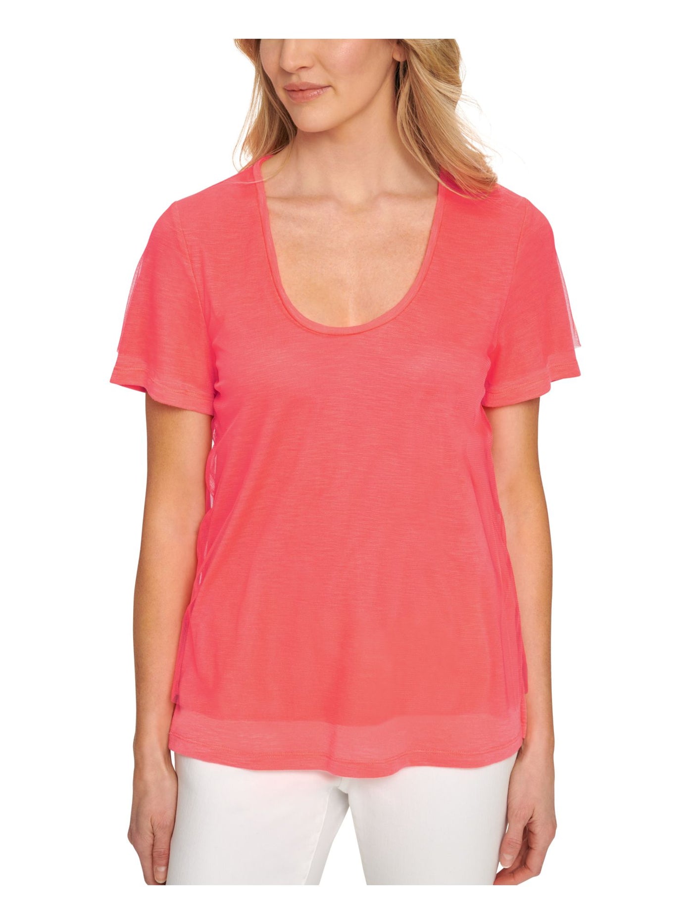 DKNY Womens Textured Short Sleeve Scoop Neck Top