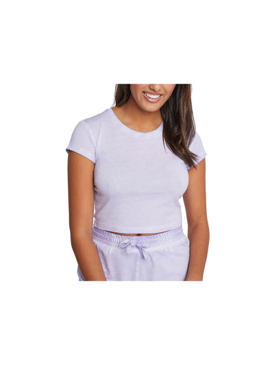 SPLENDID Womens Purple Short Sleeve Scoop Neck Crop Top M