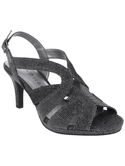 KAREN SCOTT Womens Gray Glitter Cushioned Belindah Peep Toe Stiletto Buckle Dress Sandals Shoes 10 M