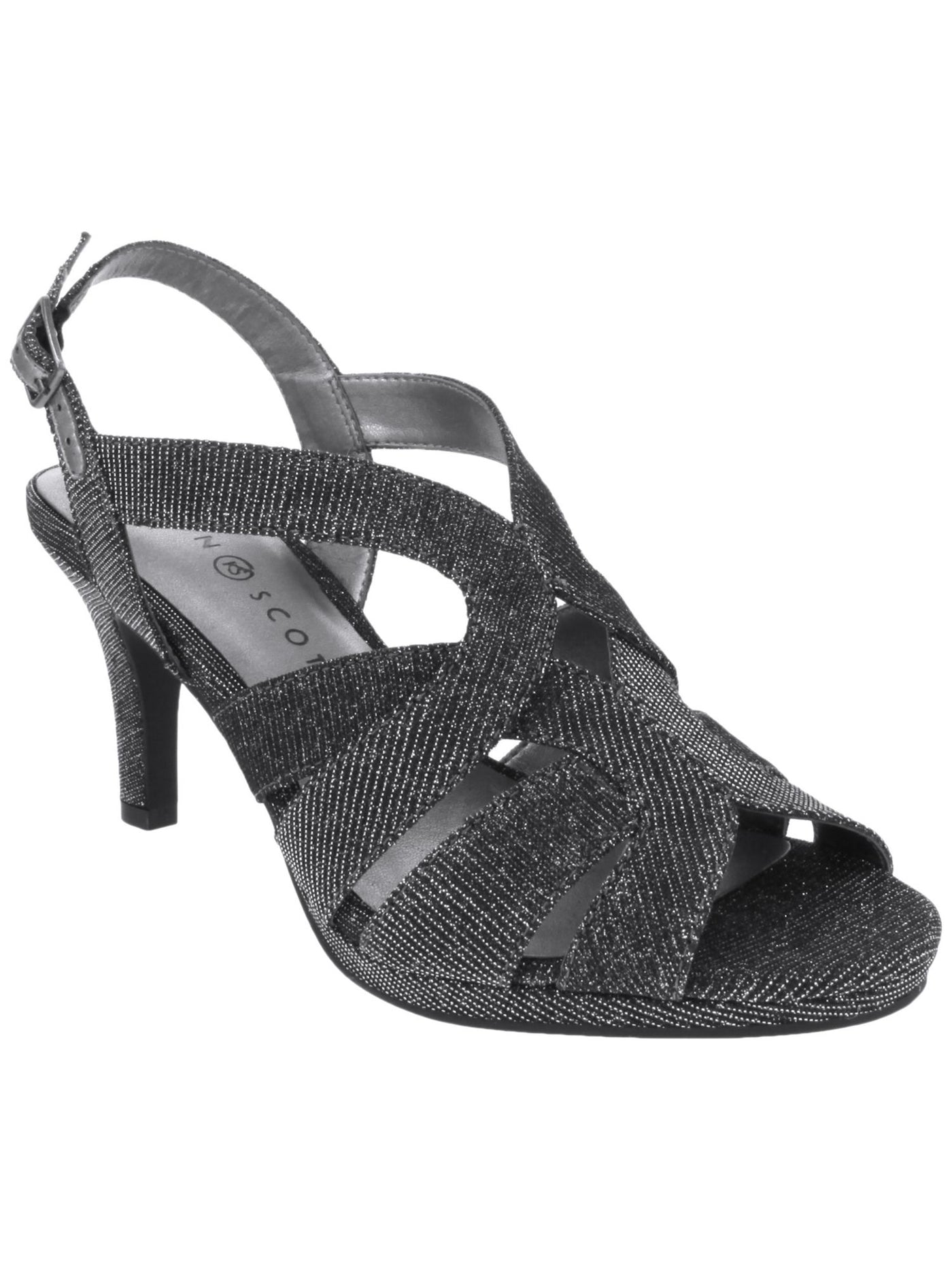 KAREN SCOTT Womens Gray Glitter Cushioned Belindah Peep Toe Stiletto Buckle Dress Sandals Shoes 8.5 M