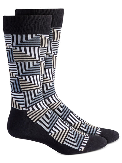 ALFATECH BY ALFANI Mens Cement Black Cotton Geometric Moisture Wicking Seamless Dress Crew Socks 7-12