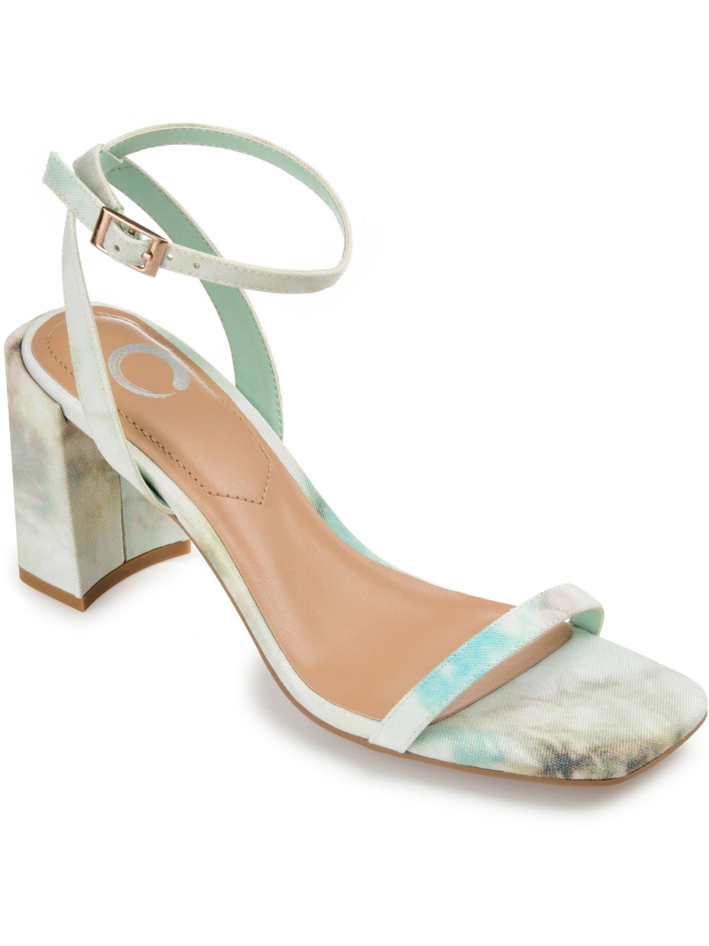 JOURNEE COLLECTION Womens Green Tie Dye Ankle Strap Padded Chasity Square Toe Block Heel Buckle Sandals Shoes 9