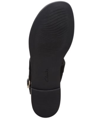 COLLECTION BY CLARKS Womens Black Thong Embellished Cushioned Reyna Round Toe Buckle Slingback Sandal M