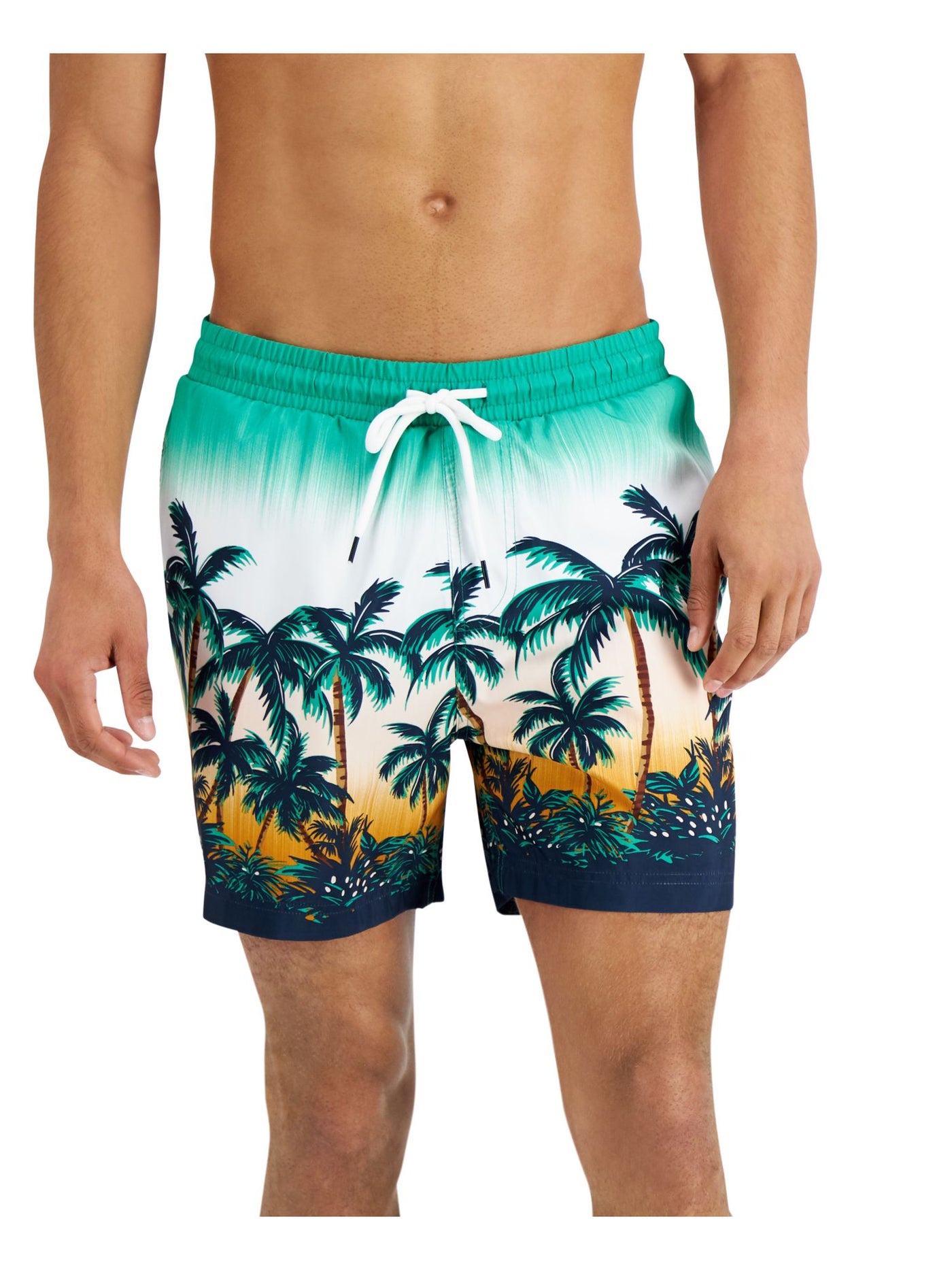 INC Mens Green Active Drawstring Printed Regular Fit Quick-Dry Swim Trunks XXL