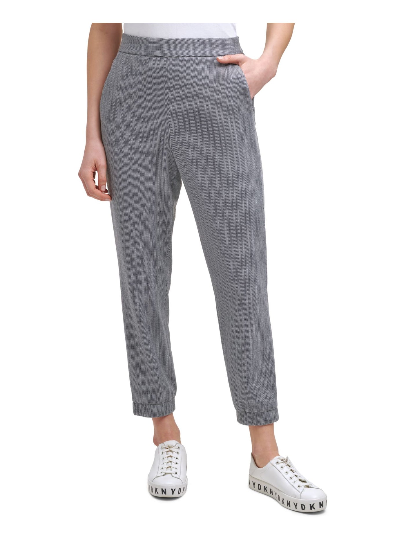 DKNY Womens Gray Stretch Pocketed Mid Rise Pull-on Banded Hem Herringbone Active Wear Pants XXL